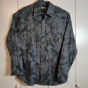 House Men's XXL Black Flower Designed Western Dress Shirt (0293D7)